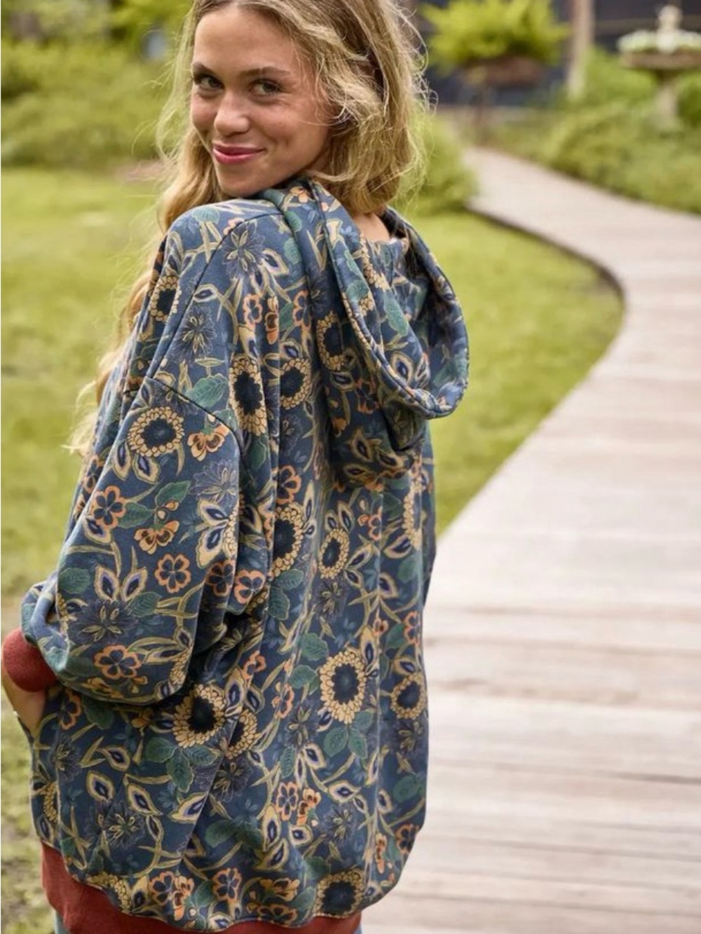 Natural Life oversized hoodie-Sold out print Floral Hooded Jacket in Blue